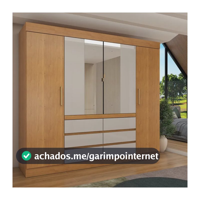 Guarda-roupa Casal Luxuria 4 Portas 6 Gavetas Com Espelho