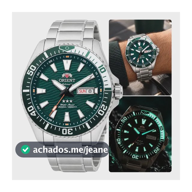 Relógio Orient Mako II Automático de 39" para Mergulho 200m Fundo Verde