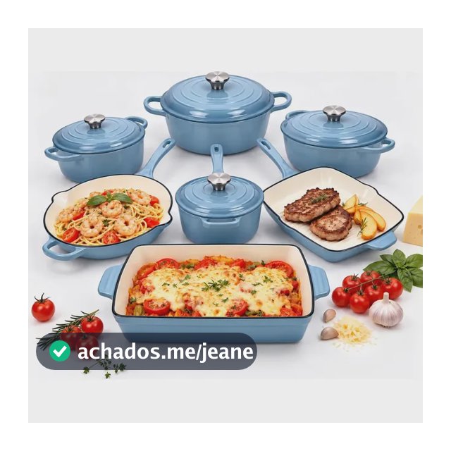 Jogo De Panelas Ferro Fundido Esmaltado La Cocotte 7 Peças Azul Neblina