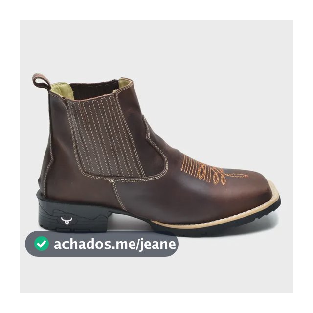 Bota Botina Texana Bico Quadrado Cano Curto Couro Legítimo