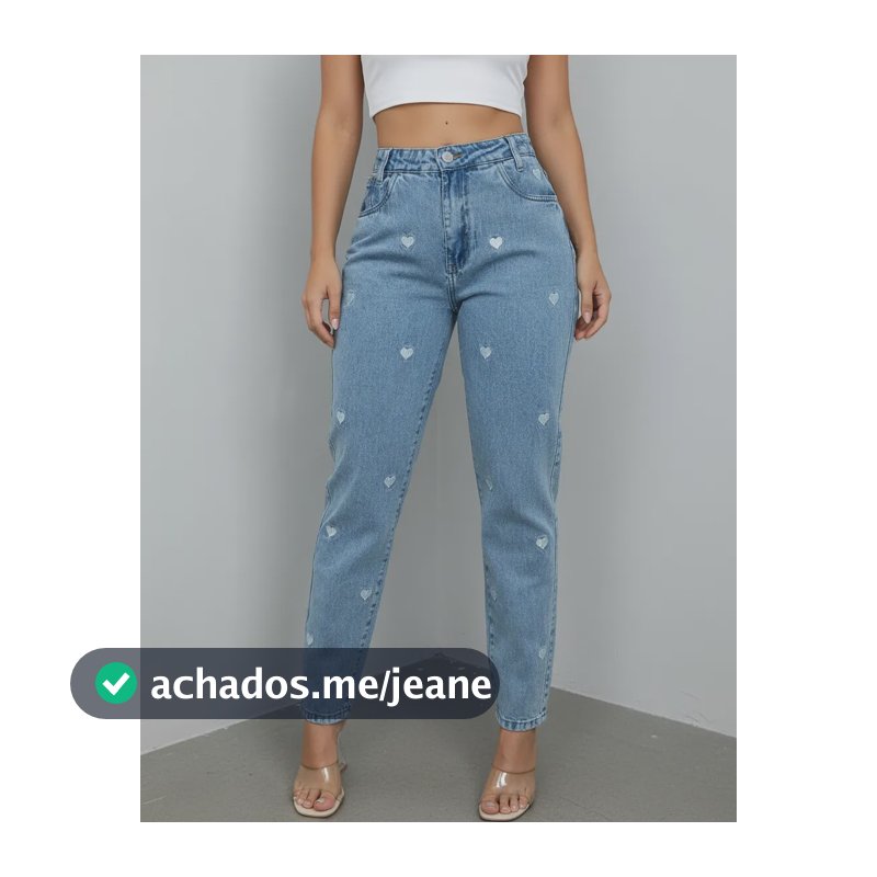 Calça Mom Bordada  Feminina Conforto E Estilo Azul Marmoré Bordada 40