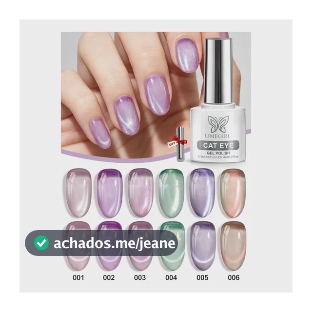 Kit 6 Esmaltes Em Gel Olho De Gato Glitter Zh817-1