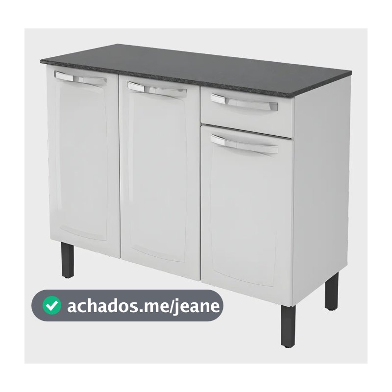 Balcão de Cozinha Itatiaia Aço 3 Portas 1 Gaveta Com Tampo de 105 CM Modelo Rose Branco Neve