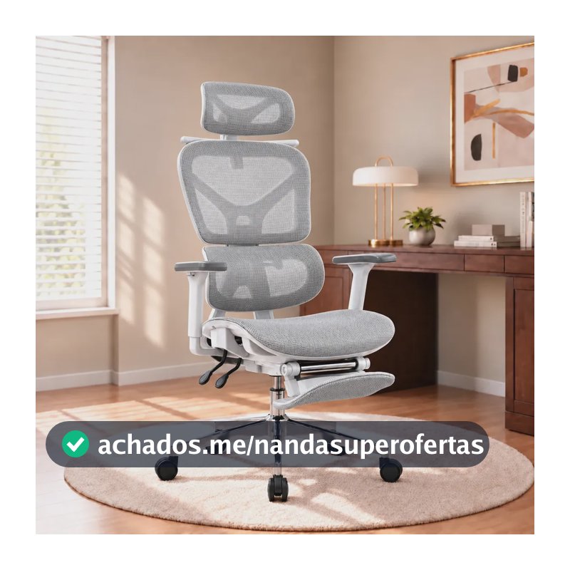 Cadeira de Escritório Presidente Sweet Studio Ergonômica Cinza Com Apoio Lombar e Para Pés