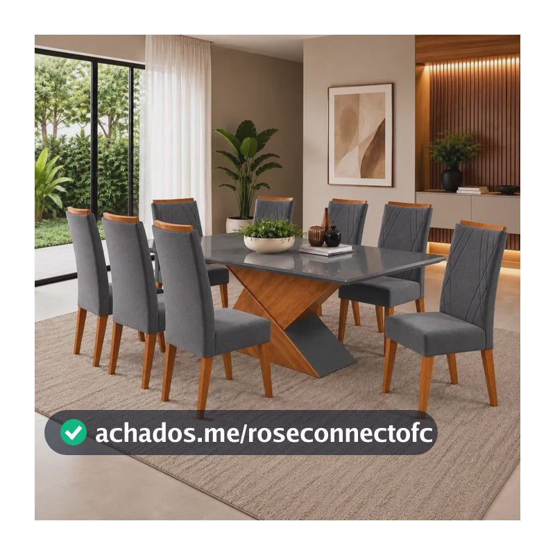 Mesa De Jantar Retangular Pipa Com 8 Cadeiras Madeira Mel/cinza/grafite