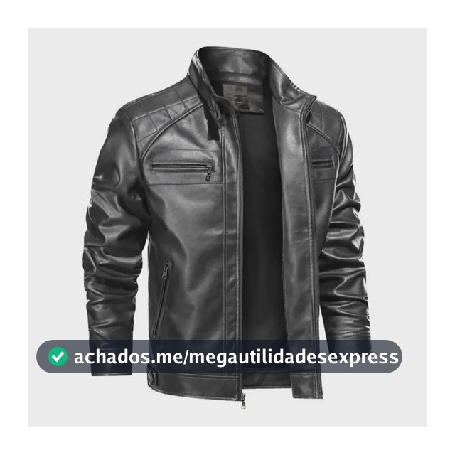 Jaqueta De Couro Masculina Slim Forrada Sem Capuz