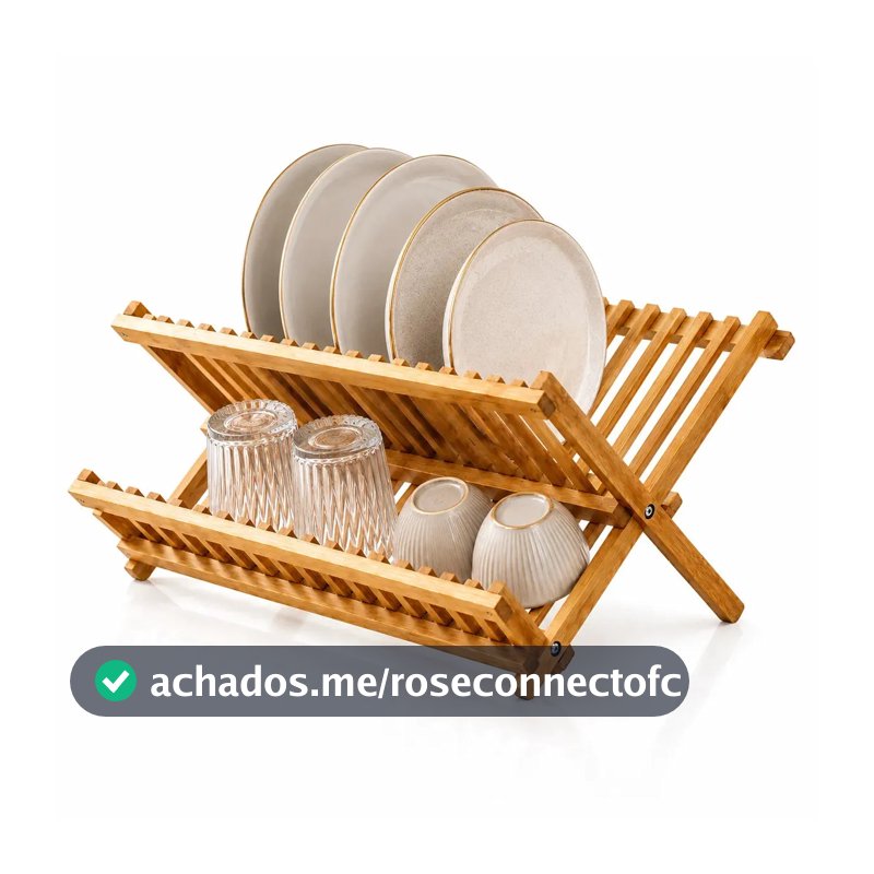 Eps-5242 Escorredor De Louças Bambu Natural Dobrável Porta Pratos Copos 11 divisória