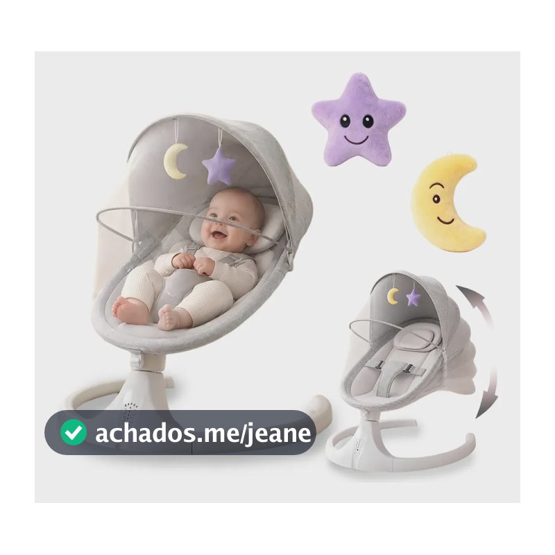 Cadeira Balanço Bebê Elétrica Automática Descanso 5 Níveis Cinza Liso