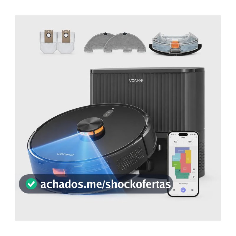 Robô Aspirador VONKO S6 Max 8000Pa com LiDAR 2.0, Base Autoesvaziante 2.5L, Aspira e Passa Pano, App, Alexa, Google Assistant, até 180min,