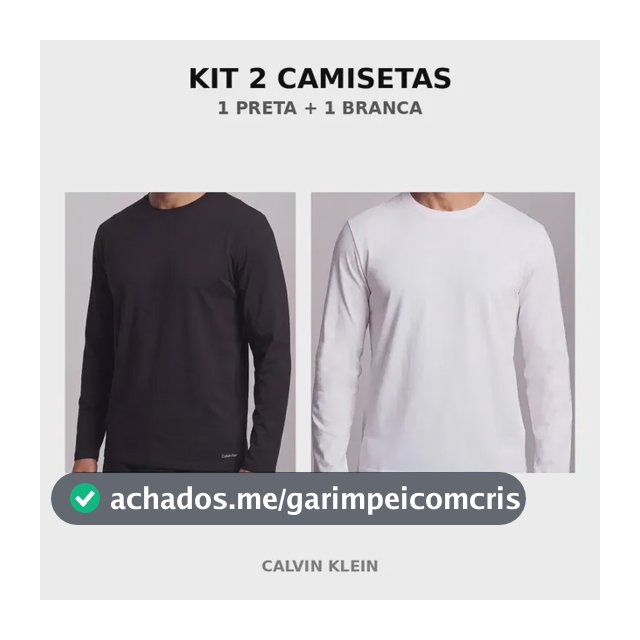 Kit 2 Camisetas Calvin Klein Manga Longa Algodão Blu045 Preto Liso G