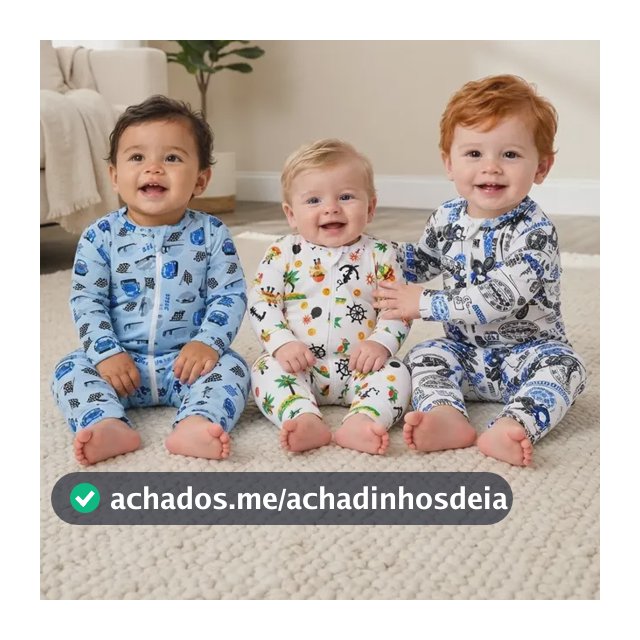Kit 3 Macacão Algodão Com Zíper Vira Pé Para Bebê Menino