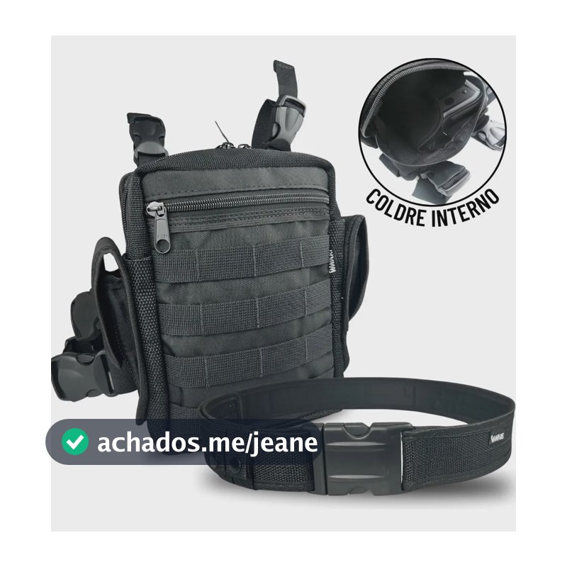 Bornal De Perna Com Coldre Velado + Cinto Tático Cor Preto