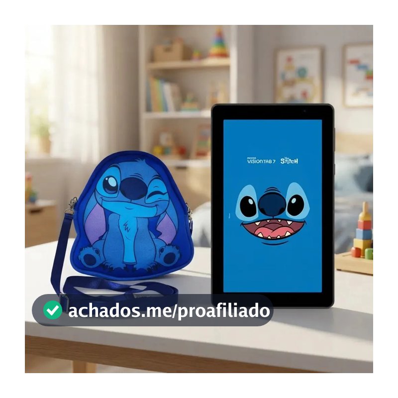 Tablet Infantil Stitch Positivo Vision Tab 7 - Processador Octa-Core 3GB RAM 64GB Armazenamento Tela 7 IPS, Bateria 3100mAh, Android 14 GO, Wi-Fi - Inclui Capa de Proteção e Mochila, Presente Crianças