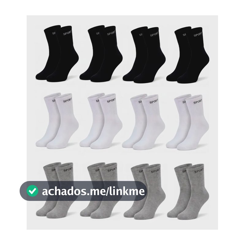 12 Pares De Meias Masculinas Cano Alto Grossa Algodão Oferta Sortida Liso Un