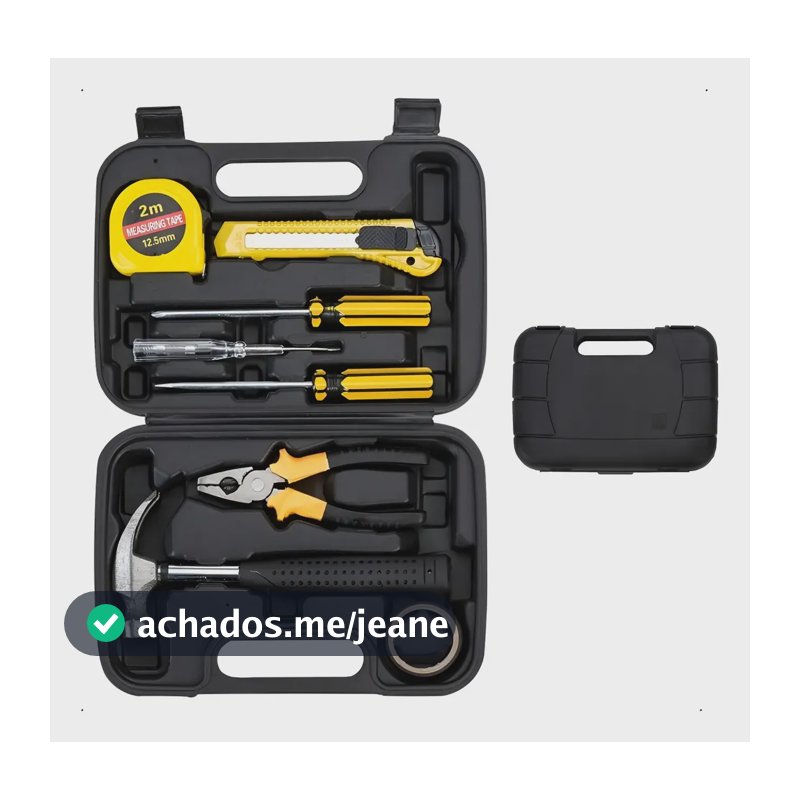 Kit Maleta Ferramenta 8 Peças Phillips Fenda Alicate Martelo Preto