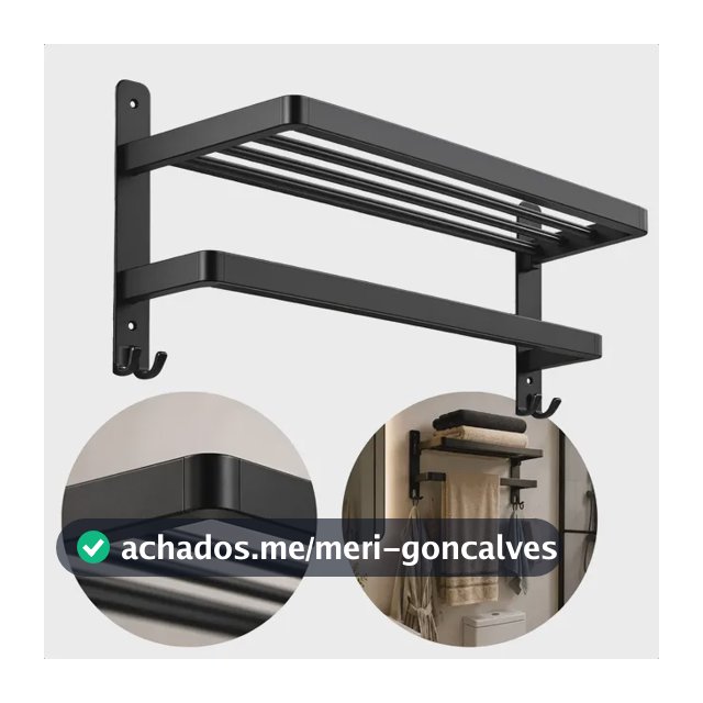 Suporte Porta Toalha Toalheiro Dobrável Banheiro Metal 50cm Preto