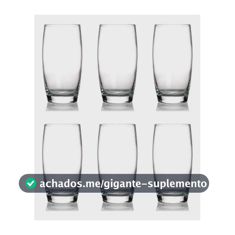 Kit 6 Copos Oca Nadir 300ml Vidro para Água e Suco