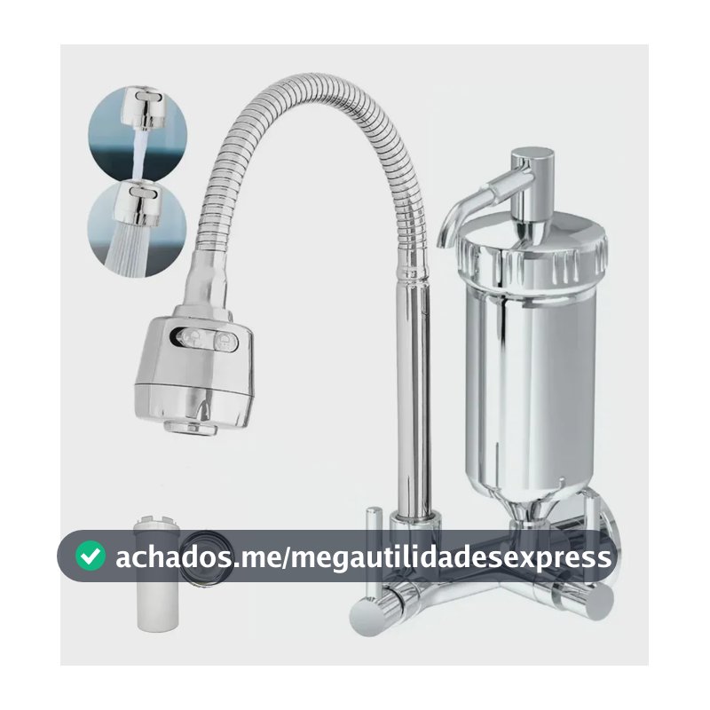 Torneira Cozinha Parede Com Filtro 2 Jatos Modos Prateado Brilhante