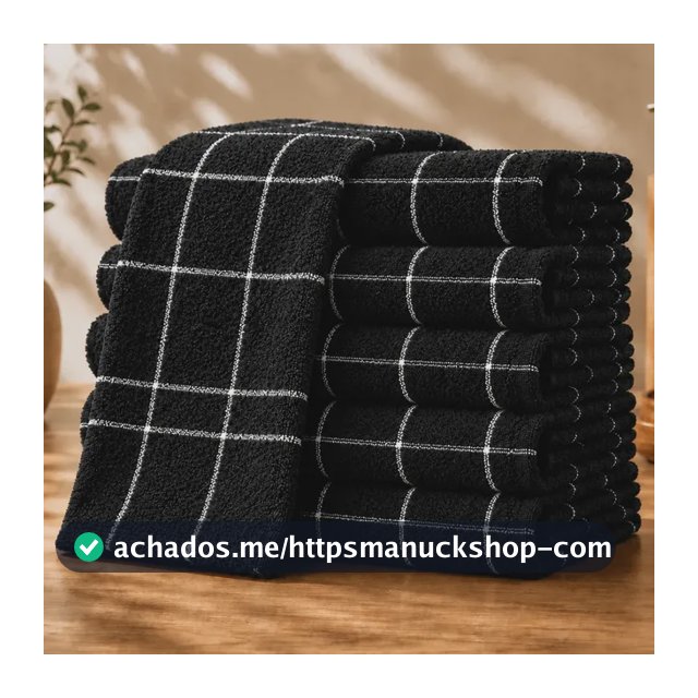 Kit 10 Panos De Prato Xadrez Atoalhado Alta Absorção Luxo Preto