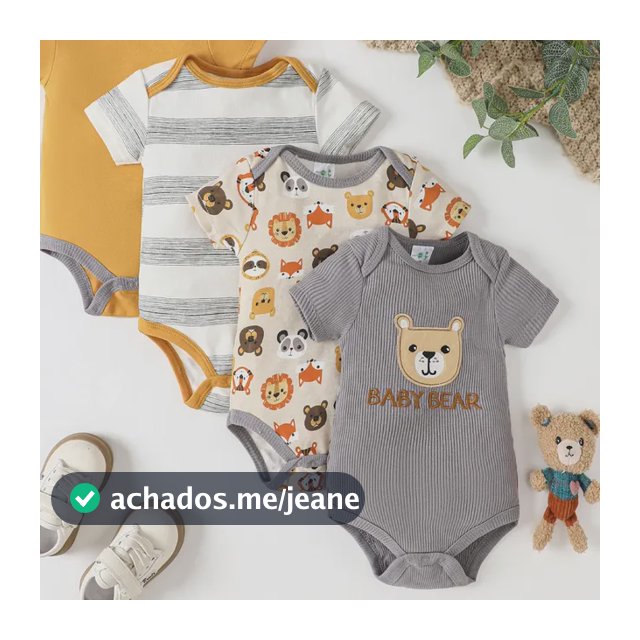 Kit 4 Bodies Bebê Algodão Canelado Manga Curta Cinza-escuro 9m