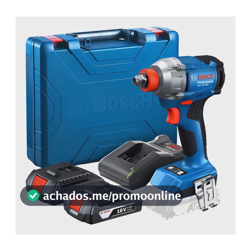 Parafusadeira e Chave De Impacto 1/2'' Gdx 18v-285 + 2 Baterias GBA 2ah - Maleta E Carregador GAL 18V-20 Bivolt Bosch