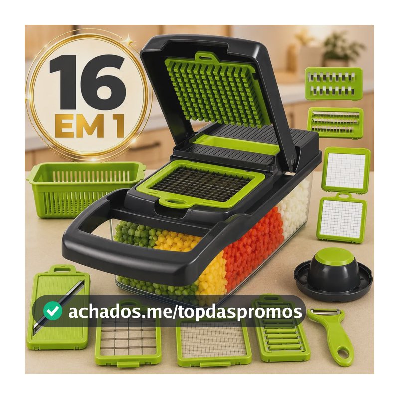 Cortador Fatiador Ralador De Legumes Frutas Vegetais Triturador Picador Manual 16 Peças para Cozinha Mandolin Inox Sólar