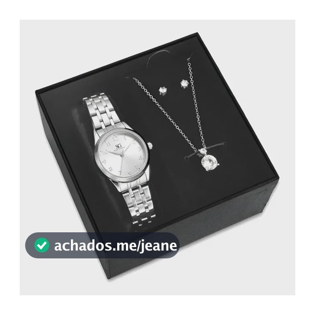 Kit Relógio Colar E Brincos Ponto De Luz Feminino Luxo Silver Saint Germain Presente Original Joias Prata Elegante Clássico 28mm