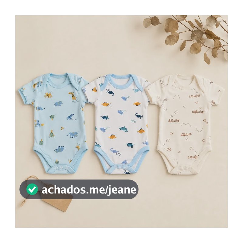 Kit 3 Bodies Bebê Menino Meia Manga Suedine Sortido Enxoval Sortido 6-9 M Estampado