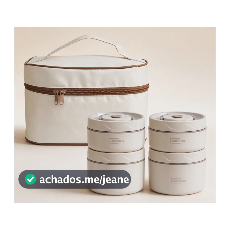 Kit 4 Recipiente De Almoço Isolado Portátil Aço Inoxidável Branco