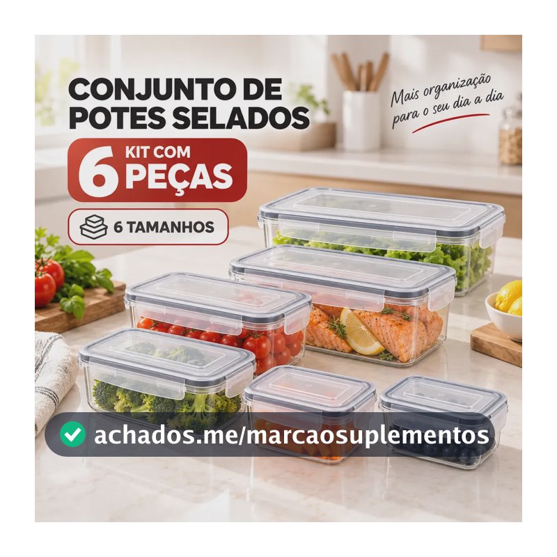 Kit6 Potes Herméticos Mantimentos Cozinha Tampa Trava Casa Transparente