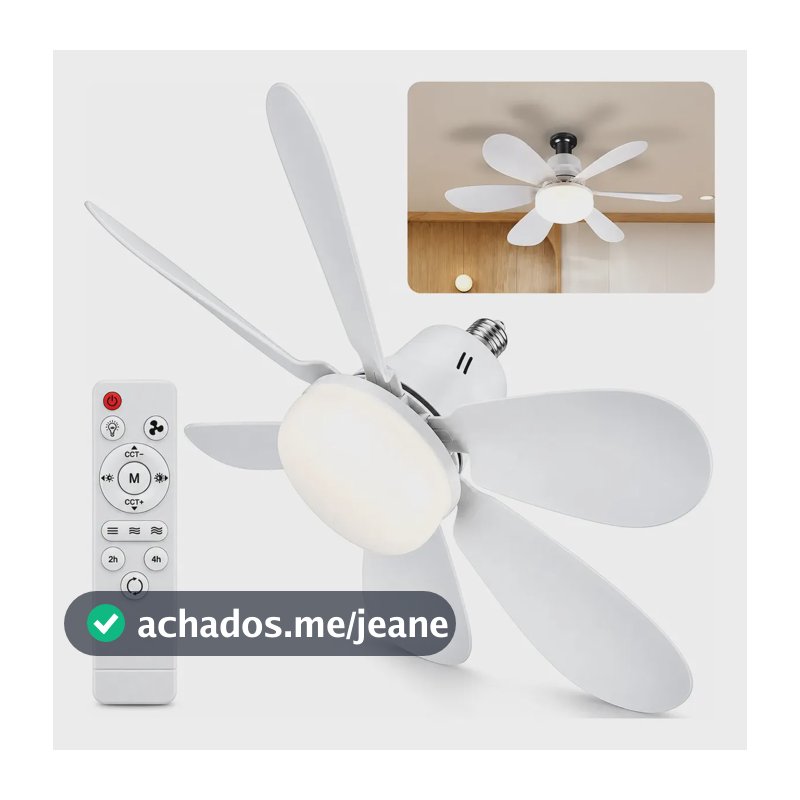Ventilador de Teto Silencioso EX Decor 40W, com Luz LED e Controle Remoto