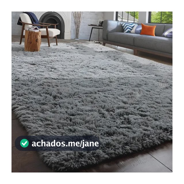 Tapete Decorativo Felpudo 2,00x1,50 Sala Quarto Escritório Cor Cinza Liso Pelo Alto Casa Laura Enxovais