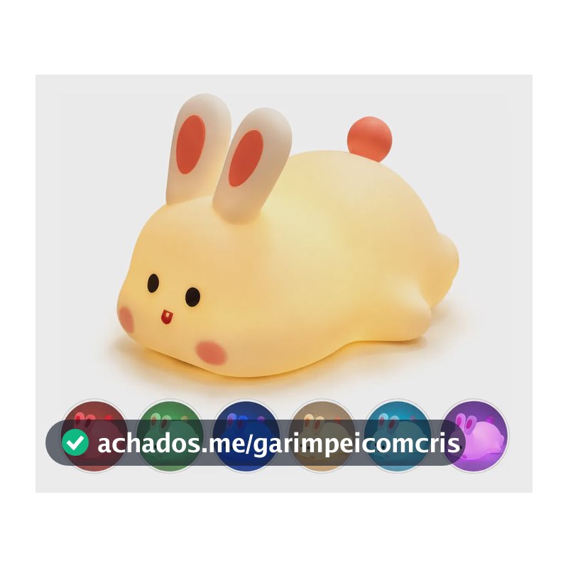 Luminária Infantil Coelho Abajur Led Luz Noturna Recarregave Coelhinho 127/220v