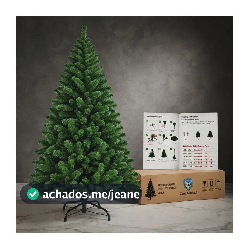 Árvore De Natal Pinheiro 180cm 800 Galhos Verde Luxo Premium Verde