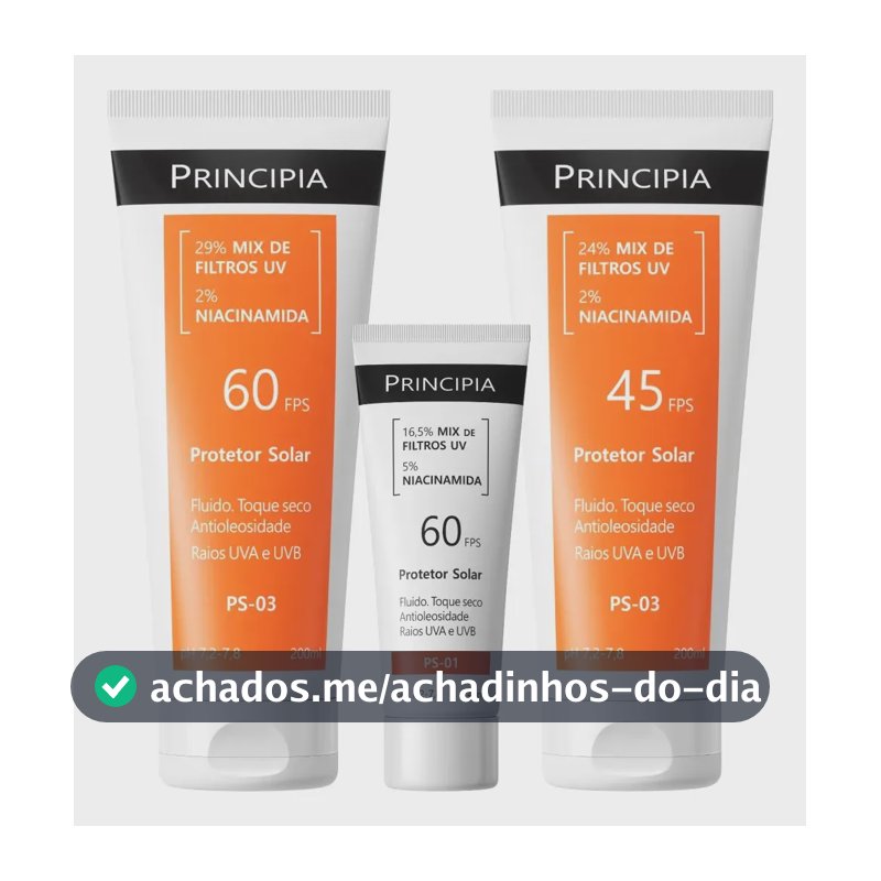 Principia Kit Trio Protetor Solar Facial PS-01 Fps60 + Protetor Solar Corporal Ps-03 Fps 45 e 60