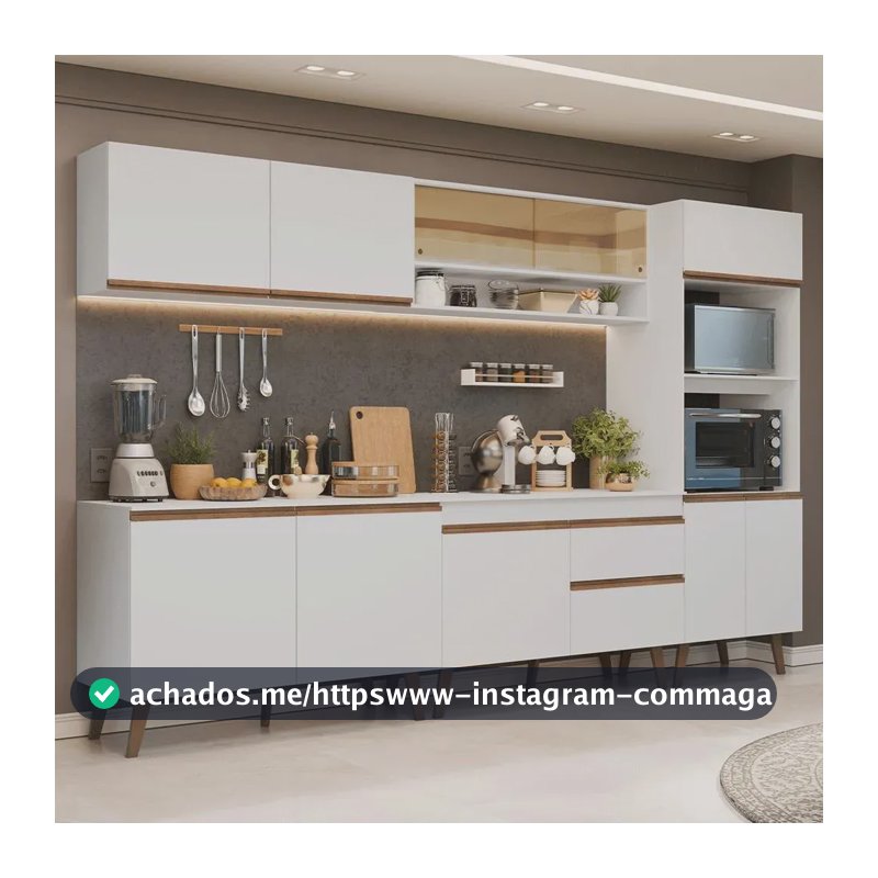 Armário De Cozinha Completa 310 Cm Pieta Madesa 02 Branco