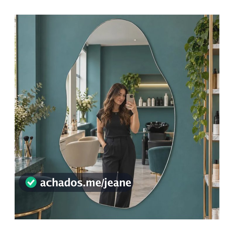 Espelho Orgânico Decorativo Lopazzi 90x60cm Grande Sem Moldura | Design Moderno Assimétrico Tendência Pinterest | Com Suporte para Parede de Sala, Quarto, Banheiro e Hall | Borda Lapidada l