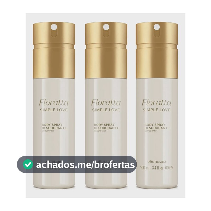 Combo Body Spray Floratta Simple Love 100ml Kit com 3 Unidades