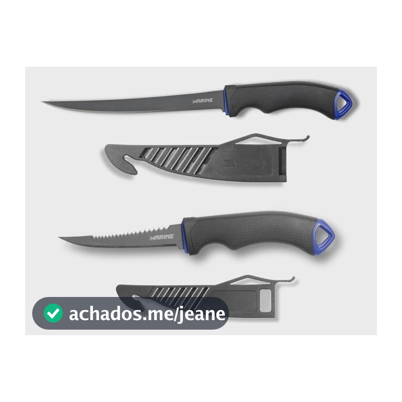 Kit 2 Facas Fileteira Marine Sports 6 E 4 Pol Com Afiador Cinza-escuro