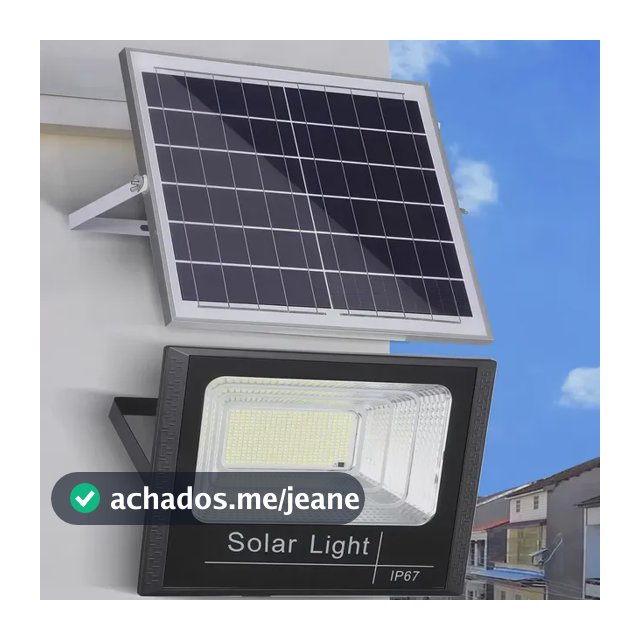 Refletor Solar Led Holofote Placa Bateria Prova Dágua 6500k Preto Branco-frio