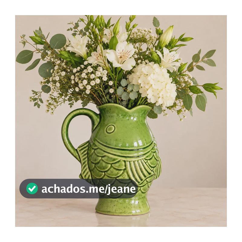 Jarra De Cerâmica Decorativa Sala Formato Peixe 1,200 Ml Verde