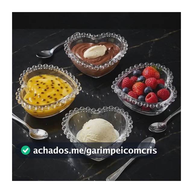 Kit 4 Bowl Vidro Cristal Coração Sobremesa Petisco Pequeno Transparente