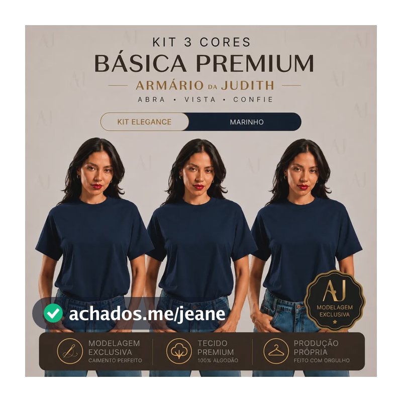 Kit 3 T-shirts Femininas Básicas Algodão Lisa Manga Curta Kit 3 - Marinho | Marinho | Marinho M Liso