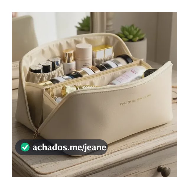 Bolsa Necessaire Porta Maquiagem Higiene Organizador Viagem Trabalho Faculdade Academia Unissex Feminino Moda Blogueira Marca Lemon Shark Cor Bege