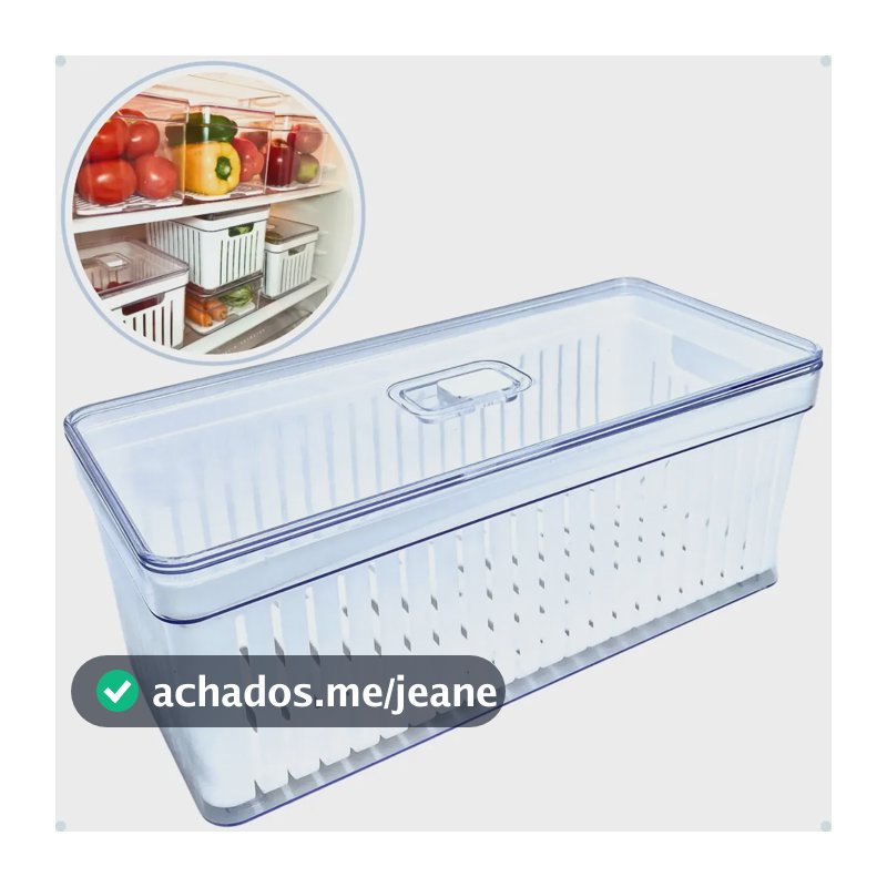 Organizador De Geladeira Grande 6,8 Litros Com Tampa E Cesto Transparente