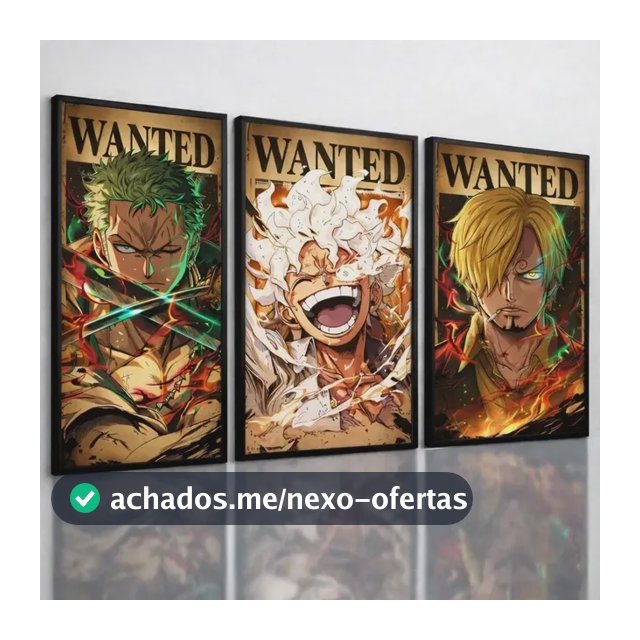 Kit Quadros Decorativos Quarto One Piece Luffy 122x60cm Hd Preto