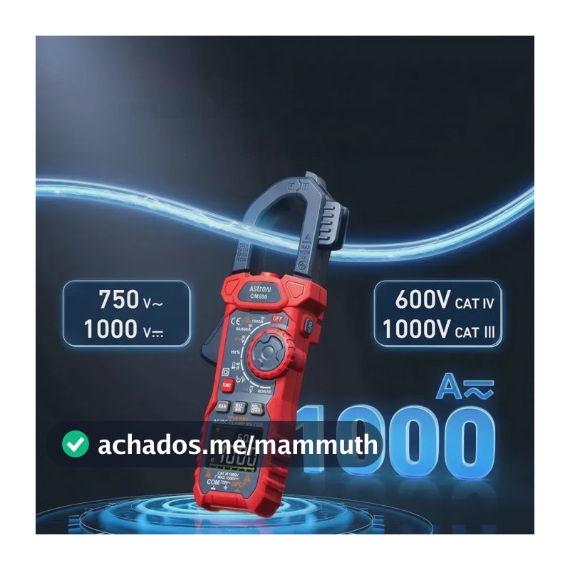 Alicate Amperímetro Digital AstroAI AC/DC True RMS Multímetro Amperímetro Voltímetro Medidor de Corrente Contínua e Alternada