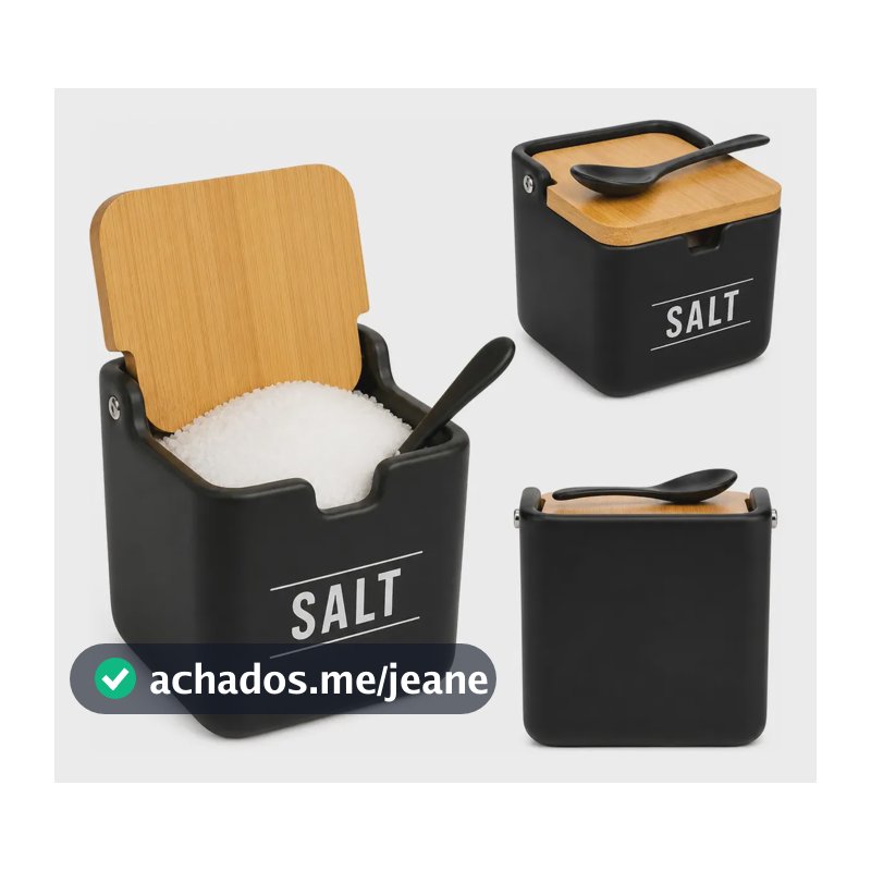 Saleiro 270ml Porcelana E Bambu Manhattan Preto Hauskraft