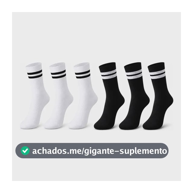 Kit 6 Meias Cano Alto Academia Casual Fitnes Unissex Algodão 3 Brancas E 3 Pretas Listras 36 Ao 43