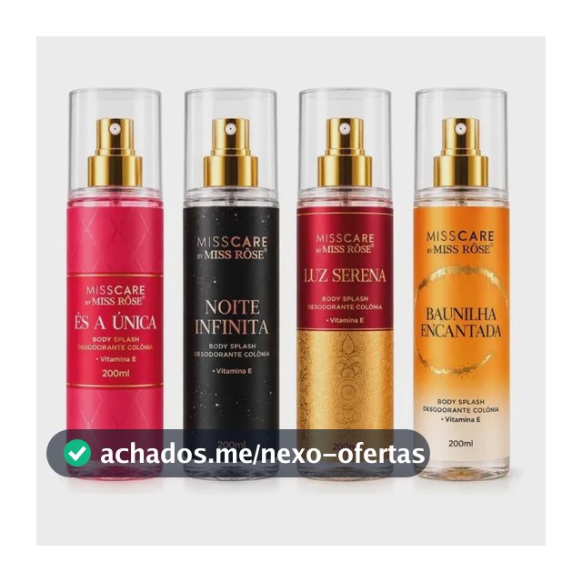 Kit 4 Body Splash Feminino Miss Care Colônia Pós Banho 200ml